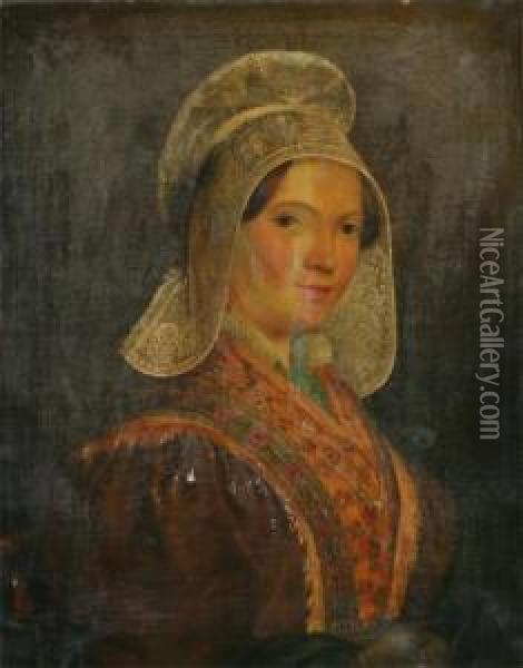 Portrait Of A Girl With Bonnet Oil Painting - Cornelis Perremans