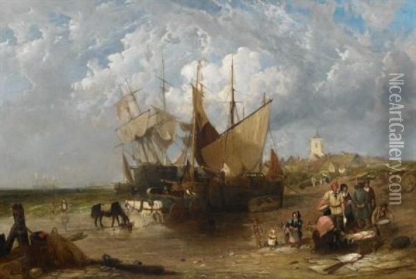 Fischmarkt An Der Englischen Kuste Oil Painting - James Meadows Snr
