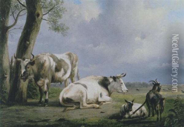 Hollands Landschap Met Koeien En Geiten Oil Painting - Jan Van Ravenswaay