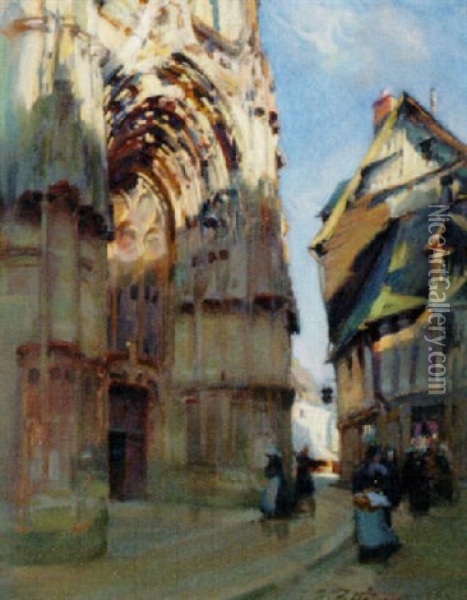 The Sunlit Portal Of A Cathedral Oil Painting - Joseph Paul Pettitt