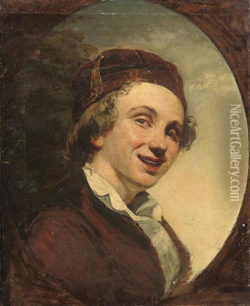 Portrait Of A Young Boy, Bust-length, In A Red Cap Oil Painting - William Fettes Douglas