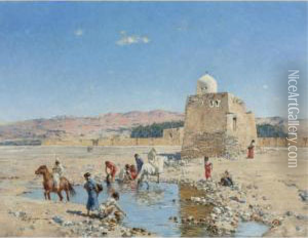 Oasis In The Desert Oil Painting - Victor Pierre Huguet
