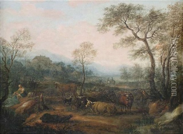 Weite Berglandschaft Mit Hirten Und Vieh Oil Painting - Cornelis Verdonck