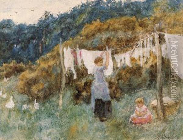 A Study For The Clothes Line Oil Painting - Helen Mary Elizabeth Allingham