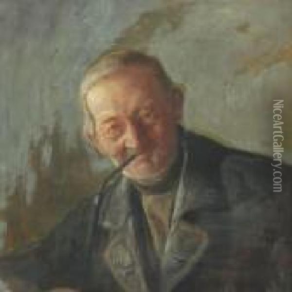 Man Smoking His Pipe Oil Painting - Gustav Vermehren