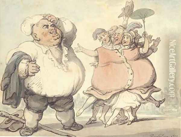 French People astonished at our improvements in the Breed of Fat Cattle Oil Painting - Thomas Rowlandson