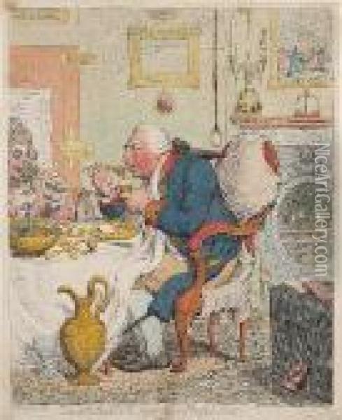Temperance Enjoying A Frugal Meal Oil Painting - James Gillray