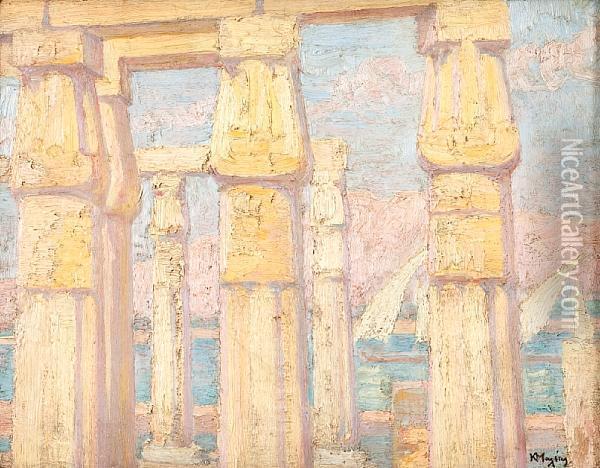 The Luxor Temple With A View Of The Nile Oil Painting - Konstantinos Maleas
