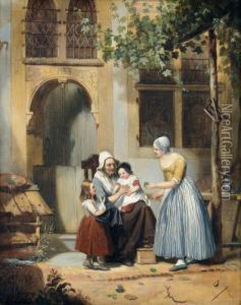 Familienidyll Vor Renaissance-haus Oil Painting - Willem Pieter Hoevenaar