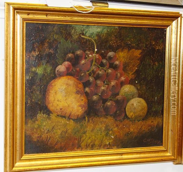 Fruit On A Mossy Bank; And Another Of A Birds Nest Oil Painting - Charles Henry Slater