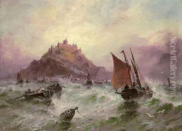 Shipping before St Micahel's Mount Oil Painting - S.L. Kilpack