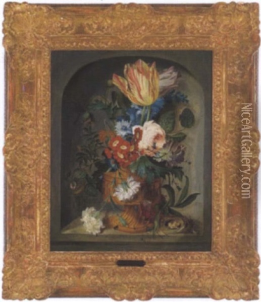 Blumenstraus In Einer Steinernen Vase Oil Painting - Jan Van Huysum