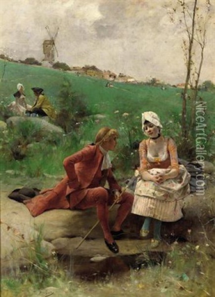 The Lover's Exchange Oil Painting - Emile Auguste Pinchart