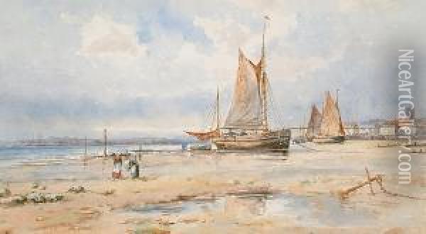 Fishermen At Exmouth, Devon Oil Painting - Charles Frederick Allbon