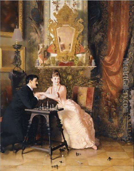 The Chess Game Oil Painting - H. Knut Ekwall