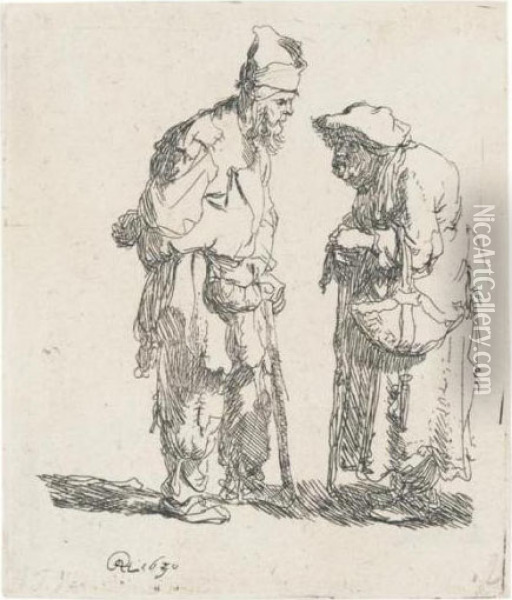 Beggar Man And Beggar Woman Conversing (b., Holl.164; H.7; Bb.30-a) Oil Painting - Rembrandt Van Rijn