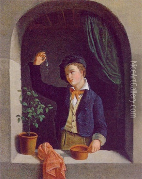 Bildnis Eines Knaben Beim Seifenblasen Oil Painting - Adriaen de Lelie