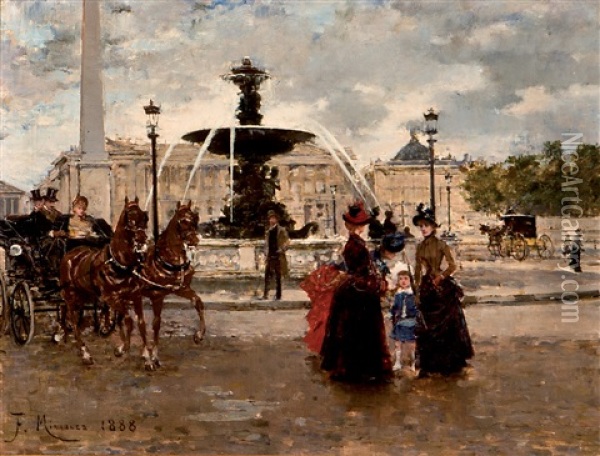La Place De La Concorde Oil Painting - Francisco Miralles y Galup