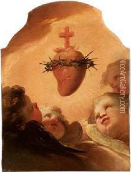 Il Sacro Cuore Adorato Da Cherubini Oil Painting - Ubaldo Gandolfi