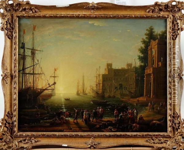Port With Villa Medici Oil Painting - Claude Lorrain (Gellee)