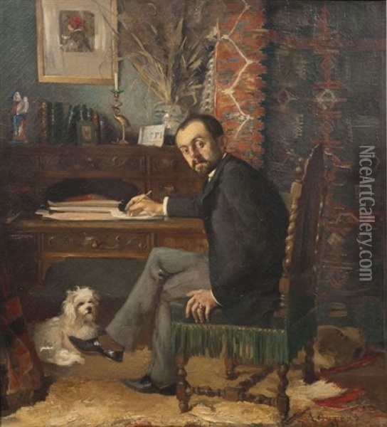 Portrait De Huysmans Oil Painting - Adolphe Ernest Gumery
