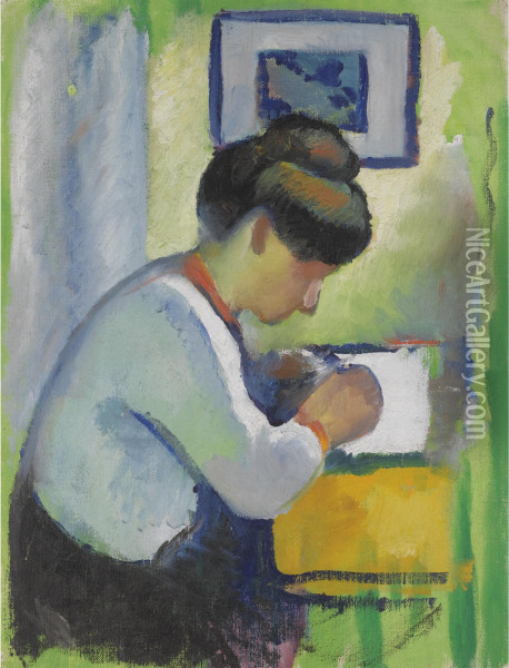 Schreibende Frau Oil Painting - August Macke