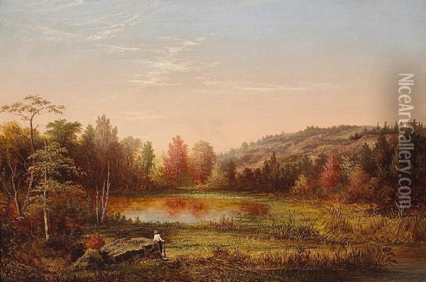 A Hunter In An Extensive Autumn Landscape At Dawn Oil Painting - Frederick A. Butman