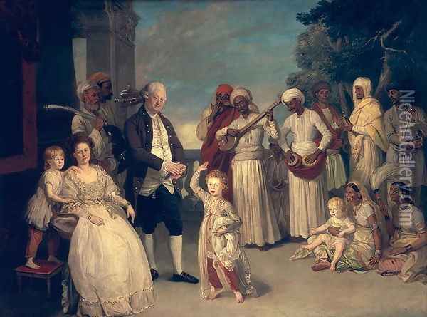 Sir Elijah and Lady Impey and Their Three Children Oil Painting - Johann Zoffany