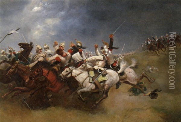 A Cavalry Skirmish Oil Painting - Aime Nicolas Morot