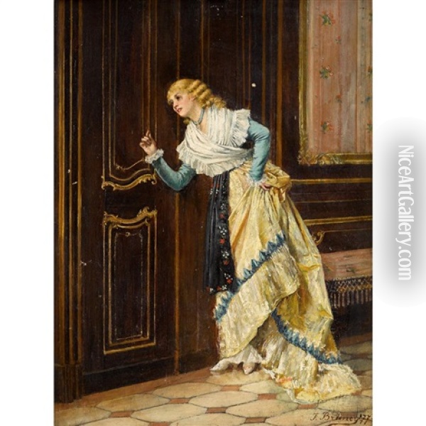 A Knock At The Door Oil Painting - Francois Brunery