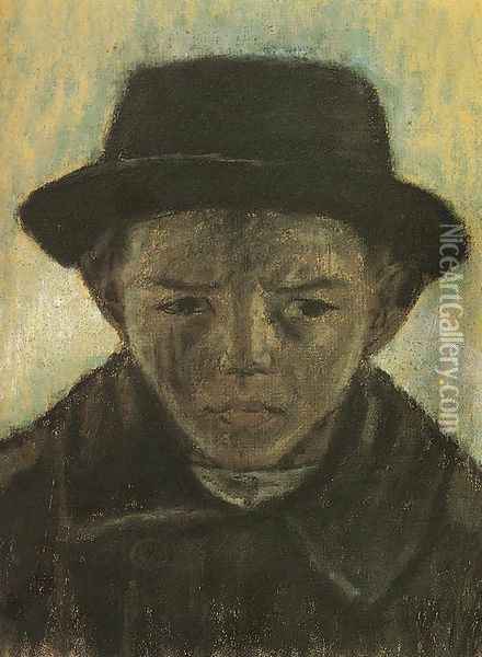Hatted Head of a Boy c. 1930 Oil Painting - Istvan Nagy