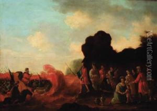 Moses Commanding The Waters Of The Red Sea To Close; And Josephfinding Benjamin's Cup Oil Painting - Gerrit Claesz Bleker