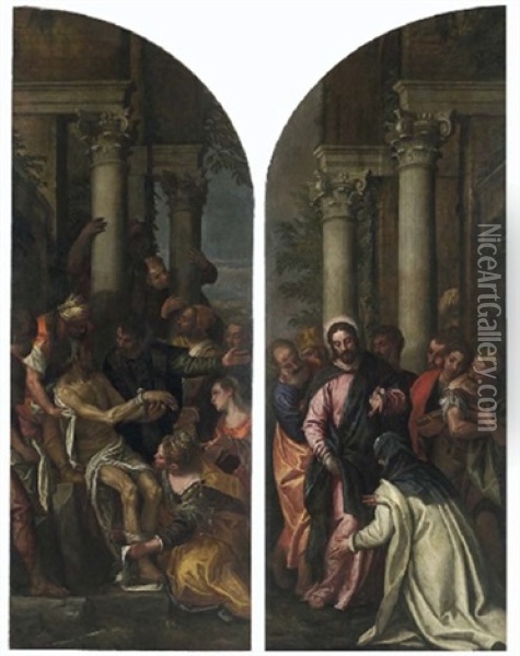 Resurrezione Di San Lazzaro (in 2 Parts) Oil Painting - Carlo Caliari