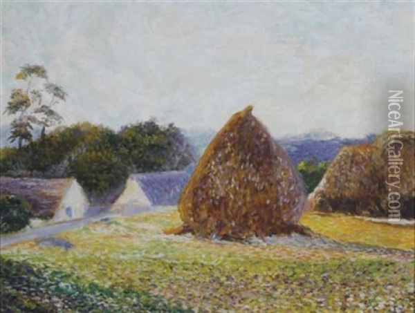 Haystacks, Giverny Oil Painting - Lilla Cabot Perry