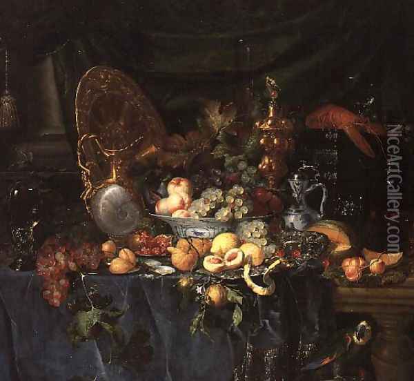 Still Life with Parrot, c.1645-60 Oil Painting - Pieter de Ring