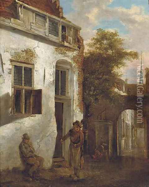 A courtyard scene with peasants Oil Painting - Jacobus Vrel
