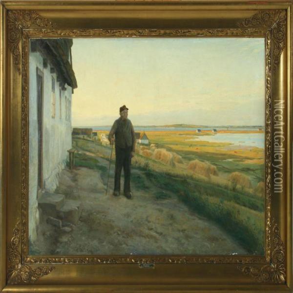 Fisker Fra Reerso Udenfor Sit Hus Oil Painting - Carl Wentorf