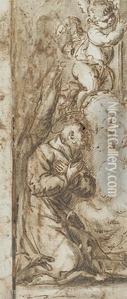 Standing Figures With Child And Dog And Penitent Saint With A Putto: A Double Sided Work Oil Painting - Francisco Ribalta