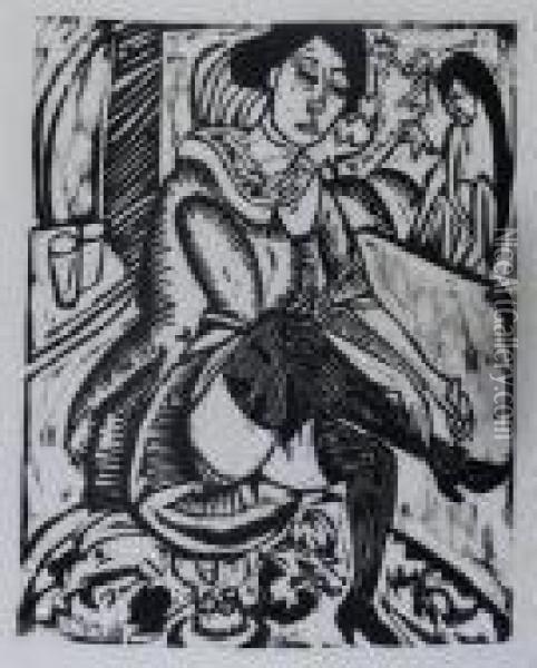 Frau, Schuh Zuknopfend Oil Painting - Ernst Ludwig Kirchner