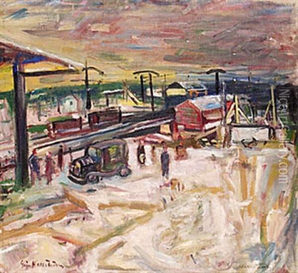 Jarnvagsstationen Oil Painting - Eric C. Hallstroem