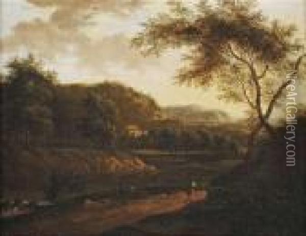 Two Italianate Landscapes Oil Painting - Frederick De Moucheron