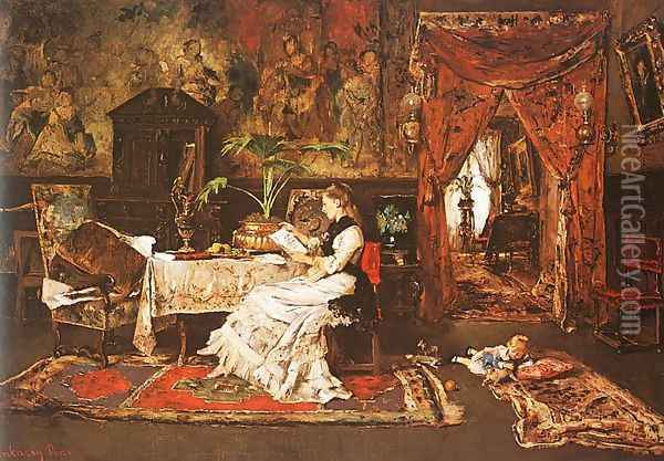 Paris Interior (Parizsi szobabelso) 1877 Oil Painting - Mihaly Munkacsy