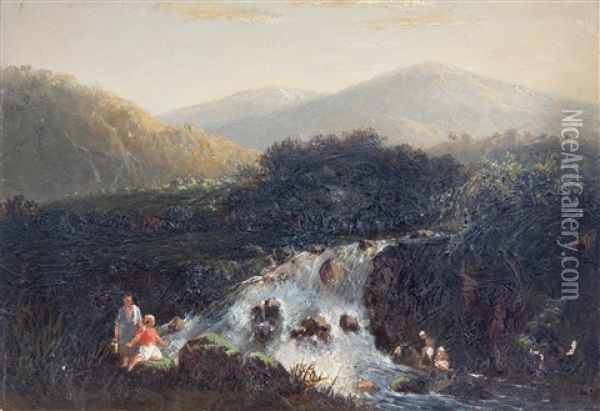 De Waterval Baon Tusschen Passaroean En Lawang / A Waterfall On Eastern Java Oil Painting - Abram Salm