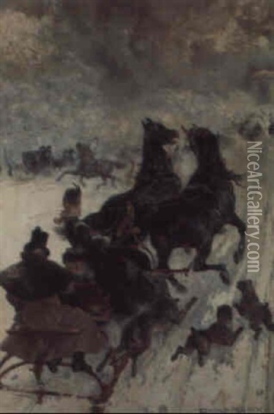 The Sled Race Oil Painting - Edmond Morin