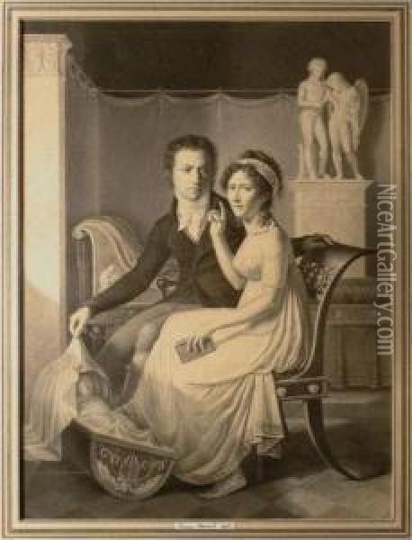 Portrait De Monsieur Et Madame Duport Oil Painting - Pierre Henri Revoil