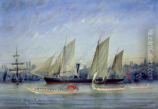 Vessels Moored in the Bosphorus Oil Painting - Capt. Charles A. Lodder