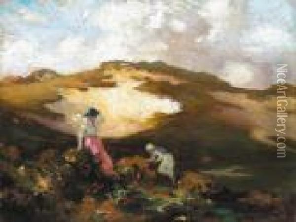 The Gathering (landscape With Women By A Chalk Pit) Oil Painting - George William, A.E. Russell