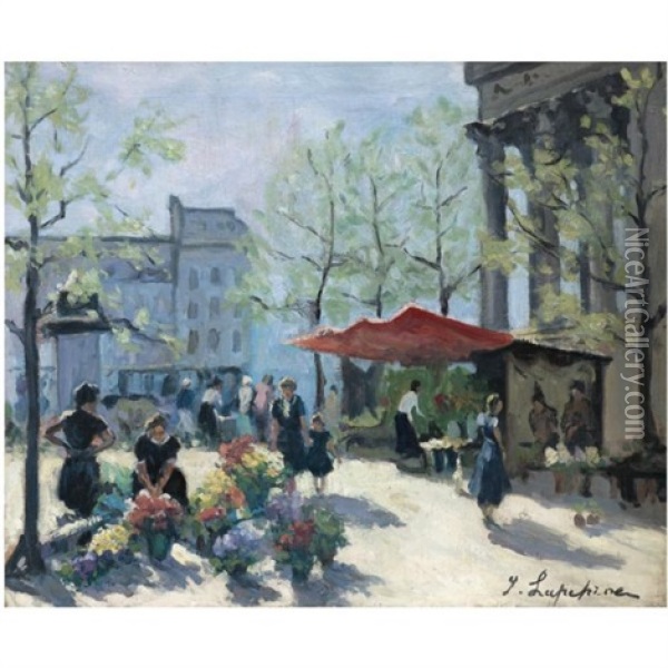 The Flower Market Oil Painting - Georgi Alexandrovich Lapchine