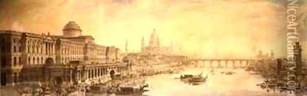 Somerset House St Pauls Cathedral and Blackfriars Bridge Oil Painting - Louis Jean Desprez