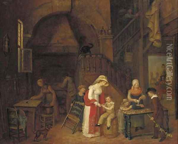 The cake shop Oil Painting - English School
